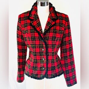 Vintage red and black plaid Christmas blazer by designer‎ Michael Blair